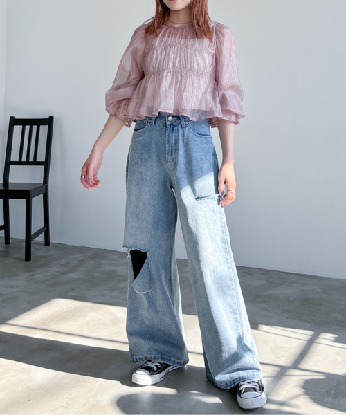 EPIMI E'PIMMY（エピミエピミー）の「2WAYオーガンシアーシャーリングブラウス（シャツ/ブラウス・レディース・ブラック/ピンクベージュ/オフホワイト/ブルー・MEDIUM）」の19枚目の写真