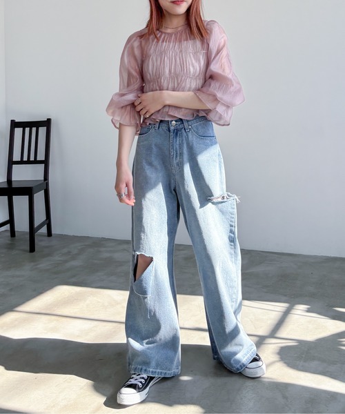 EPIMI E'PIMMY（エピミエピミー）の「2WAYオーガンシアーシャーリングブラウス（シャツ/ブラウス・レディース・ブラック/ピンクベージュ/オフホワイト/ブルー・MEDIUM）」の20枚目の写真