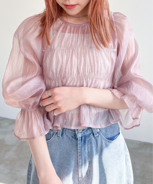 EPIMI E'PIMMY（エピミエピミー）の「2WAYオーガンシアーシャーリングブラウス（シャツ/ブラウス・レディース・ブラック/ピンクベージュ/オフホワイト/ブルー・MEDIUM）」の21枚目の写真