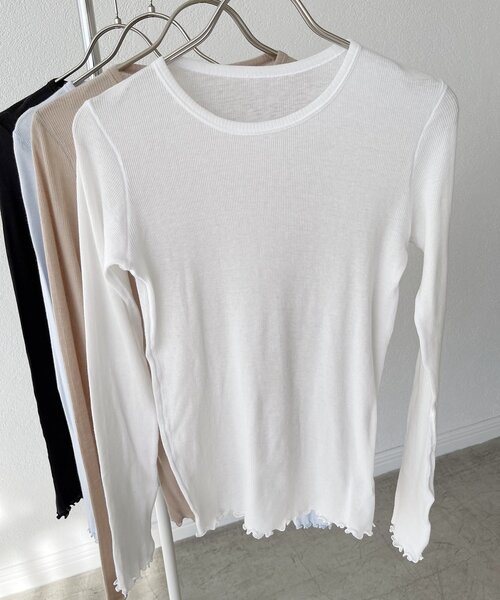 Spick & Span(スピックアンドスパン)の「シアーリブロンT(Tシャツ/カットソー・レディース・チャコールグレー/ホワイト/ベージュ/スカイブルー・FREE)」の2枚目の写真