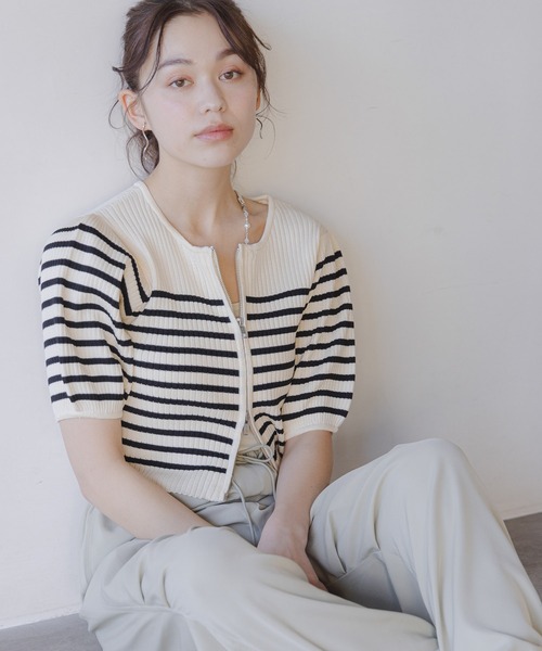 mysty woman（ミスティウーマン）の「ジップリブニットプルオーバー　110468（ニット/セーター・レディース・オフホワイト/ブラック/ホワイト系その他/ライトカーキ・FREE）」の10枚目の写真