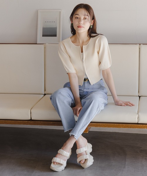 mysty woman（ミスティウーマン）の「ジップリブニットプルオーバー　110468（ニット/セーター・レディース・オフホワイト/ブラック/ホワイト系その他/ライトカーキ・FREE）」の7枚目の写真