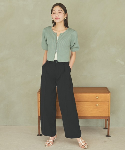 mysty woman（ミスティウーマン）の「ジップリブニットプルオーバー　110468（ニット/セーター・レディース・オフホワイト/ブラック/ホワイト系その他/ライトカーキ・FREE）」の6枚目の写真