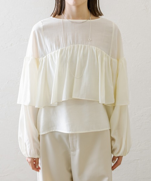 mystic（ミスティック）の「【3色展開】レイヤードフリルブラウス（シャツ/ブラウス・レディース・ブラック/グリーン/アイボリー・FREE）」の11枚目の写真