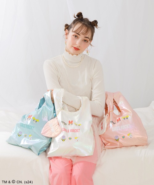 ACCOMMODE（アコモデ）の「パワーパフ ガールズ　オーロラマルシェバッグ（エコバッグ/サブバッグ・レディース・ライトブルー/ホワイト/ピンク・FREE）」の12枚目の写真