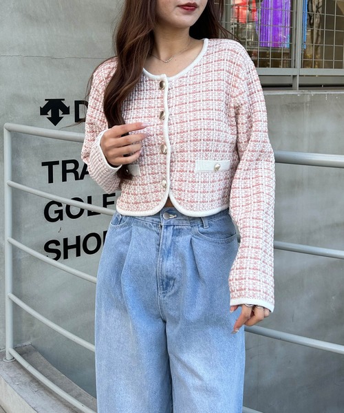 INGNI（イング）の「金ボタンツイード調ニットカーディガン（カーディガン/ボレロ・レディース・アイボリー/ブラック/グレー/ピンク系2・M）」の16枚目の写真