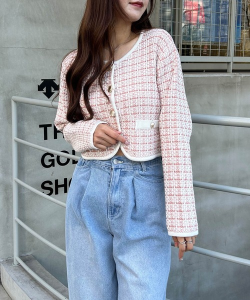 INGNI（イング）の「金ボタンツイード調ニットカーディガン（カーディガン/ボレロ・レディース・アイボリー/ブラック/グレー/ピンク系2・M）」の17枚目の写真