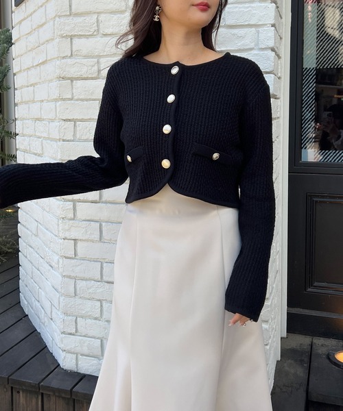 INGNI（イング）の「金ボタンツイード調ニットカーディガン（カーディガン/ボレロ・レディース・アイボリー/ブラック/グレー/ピンク系2・M）」の8枚目の写真