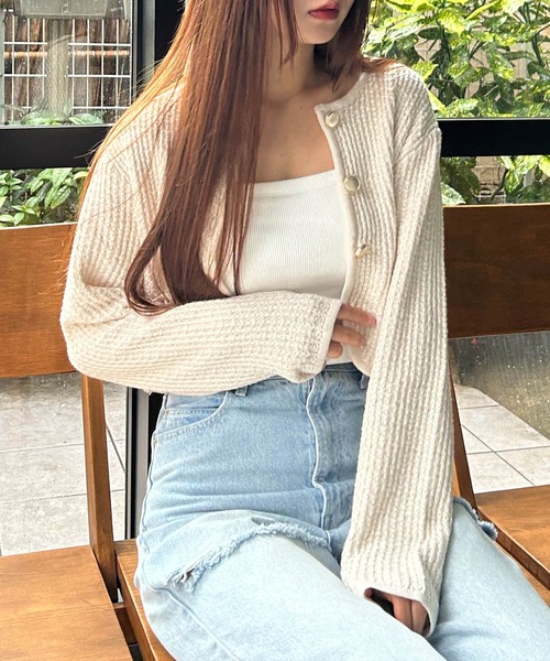 INGNI（イング）の「金ボタンツイード調ニットカーディガン（カーディガン/ボレロ・レディース・アイボリー/ブラック/グレー/ピンク系2・M）」の20枚目の写真