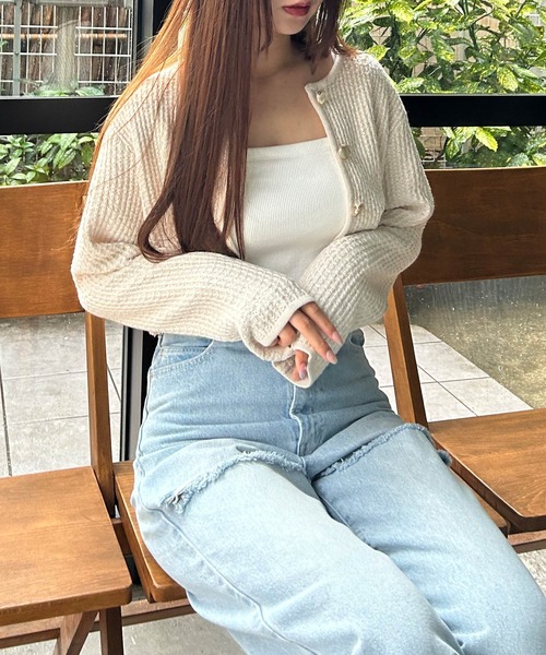 INGNI（イング）の「金ボタンツイード調ニットカーディガン（カーディガン/ボレロ・レディース・アイボリー/ブラック/グレー/ピンク系2・M）」の22枚目の写真