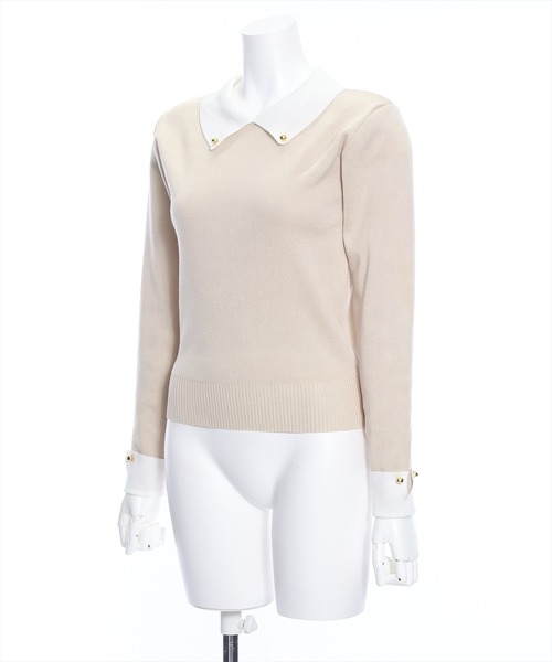 clear（クリア）の「≪再入荷≫配色衿付きニットトップス[大人 フェミニン]（ニット/セーター・レディース・オフホワイト/ベージュ/ブラック/ピンク・F）」の5枚目の写真