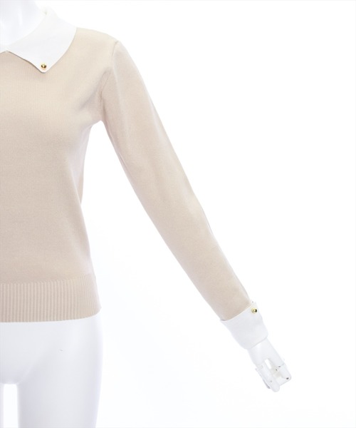 clear（クリア）の「≪再入荷≫配色衿付きニットトップス[大人 フェミニン]（ニット/セーター・レディース・オフホワイト/ベージュ/ブラック/ピンク・F）」の9枚目の写真