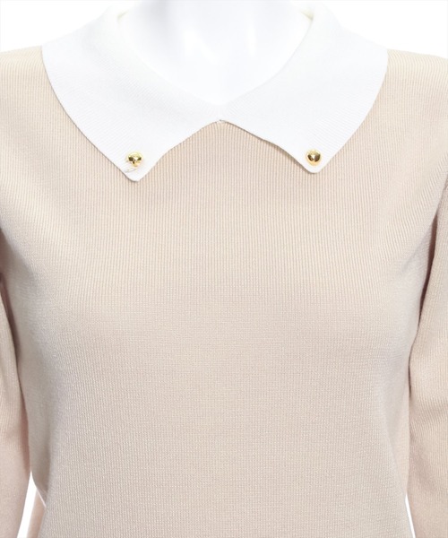 clear（クリア）の「≪再入荷≫配色衿付きニットトップス[大人 フェミニン]（ニット/セーター・レディース・オフホワイト/ベージュ/ブラック/ピンク・F）」の10枚目の写真