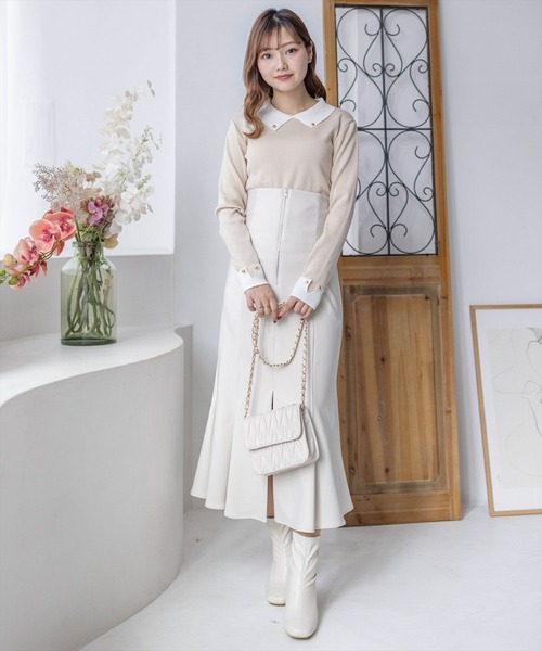 clear（クリア）の「≪再入荷≫配色衿付きニットトップス[大人 フェミニン]（ニット/セーター・レディース・オフホワイト/ベージュ/ブラック/ピンク・F）」の13枚目の写真