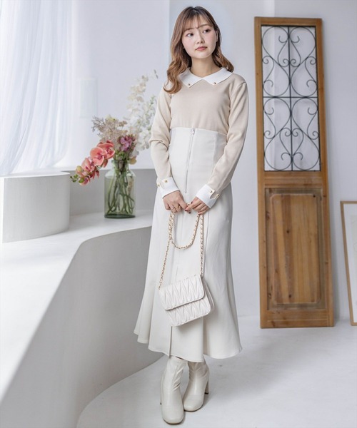 clear（クリア）の「≪再入荷≫配色衿付きニットトップス[大人 フェミニン]（ニット/セーター・レディース・オフホワイト/ベージュ/ブラック/ピンク・F）」の14枚目の写真