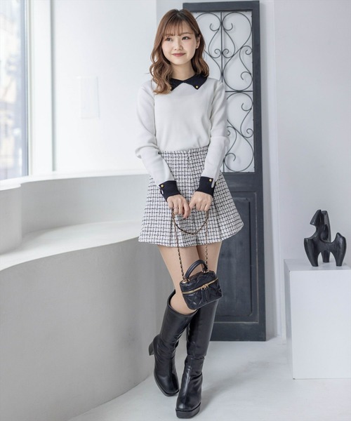 clear（クリア）の「≪再入荷≫配色衿付きニットトップス[大人 フェミニン]（ニット/セーター・レディース・オフホワイト/ベージュ/ブラック/ピンク・F）」の19枚目の写真