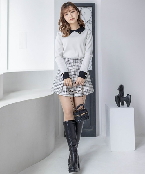 clear（クリア）の「≪再入荷≫配色衿付きニットトップス[大人 フェミニン]（ニット/セーター・レディース・オフホワイト/ベージュ/ブラック/ピンク・F）」の20枚目の写真