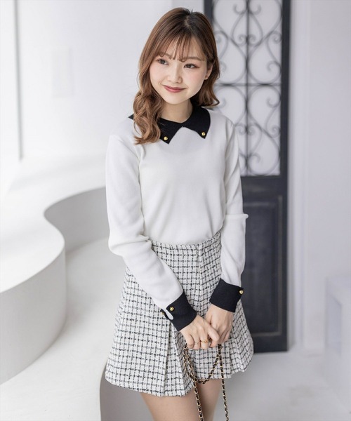 clear（クリア）の「≪再入荷≫配色衿付きニットトップス[大人 フェミニン]（ニット/セーター・レディース・オフホワイト/ベージュ/ブラック/ピンク・F）」の21枚目の写真