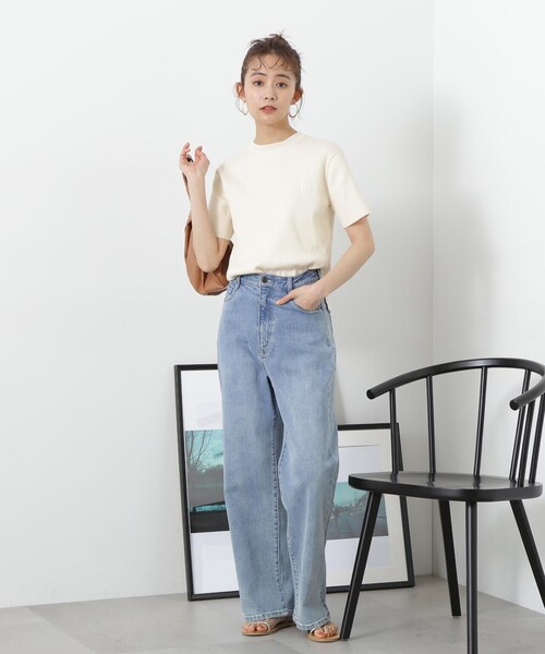 N.（N. Natural Beauty Basic）（エヌエヌナチュラルビューティーベーシック）の「◆クルーネックリブＴニット（ニット/セーター・レディース・ベージュ系その他/レッド/ナチュラル・MEDIUM）」の5枚目の写真