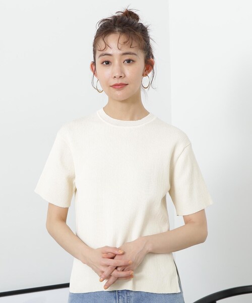 N.（N. Natural Beauty Basic）（エヌエヌナチュラルビューティーベーシック）の「◆クルーネックリブＴニット（ニット/セーター・レディース・ベージュ系その他/レッド/ナチュラル・MEDIUM）」の6枚目の写真