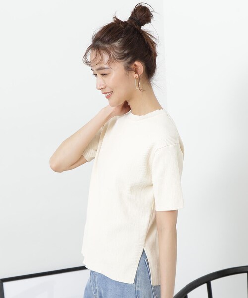 N.（N. Natural Beauty Basic）（エヌエヌナチュラルビューティーベーシック）の「◆クルーネックリブＴニット（ニット/セーター・レディース・ベージュ系その他/レッド/ナチュラル・MEDIUM）」の7枚目の写真