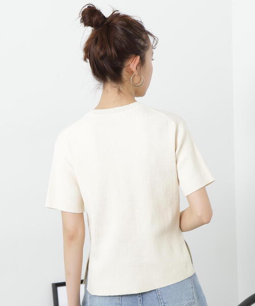 N.（N. Natural Beauty Basic）（エヌエヌナチュラルビューティーベーシック）の「◆クルーネックリブＴニット（ニット/セーター・レディース・ベージュ系その他/レッド/ナチュラル・MEDIUM）」の8枚目の写真