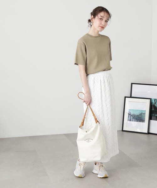 N.（N. Natural Beauty Basic）（エヌエヌナチュラルビューティーベーシック）の「◆クルーネックリブＴニット（ニット/セーター・レディース・ベージュ系その他/レッド/ナチュラル・MEDIUM）」の13枚目の写真