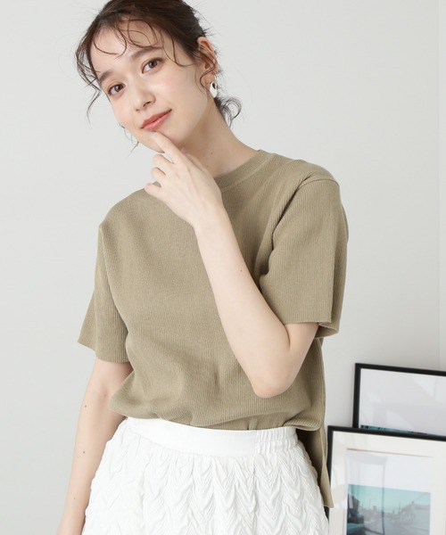 N.（N. Natural Beauty Basic）（エヌエヌナチュラルビューティーベーシック）の「◆クルーネックリブＴニット（ニット/セーター・レディース・ベージュ系その他/レッド/ナチュラル・MEDIUM）」の2枚目の写真