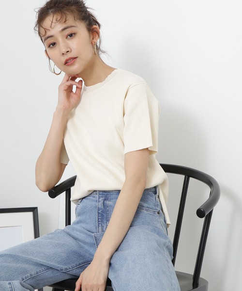 N.（N. Natural Beauty Basic）（エヌエヌナチュラルビューティーベーシック）の「◆クルーネックリブＴニット（ニット/セーター・レディース・ベージュ系その他/レッド/ナチュラル・MEDIUM）」の4枚目の写真