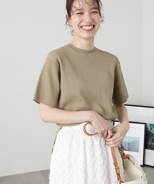 N.（N. Natural Beauty Basic）（エヌエヌナチュラルビューティーベーシック）の「◆クルーネックリブＴニット（ニット/セーター・レディース・ベージュ系その他/レッド/ナチュラル・MEDIUM）」の12枚目の写真