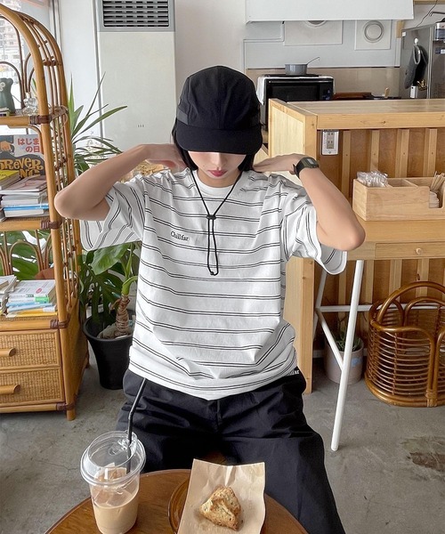 Chillfar(チルファー)の「アソートボーダー刺繍ロゴTシャツ(Tシャツ/カットソー・レディース・ブラウン系/ホワイト×ブラック/ブラウン系1/杢グレー/ネイビー系/ブラック×ホワイト/ブラック系・FREE)」の10枚目の写真
