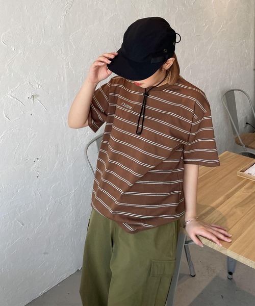 Chillfar(チルファー)の「アソートボーダー刺繍ロゴTシャツ(Tシャツ/カットソー・レディース・ブラウン系/ホワイト×ブラック/ブラウン系1/杢グレー/ネイビー系/ブラック×ホワイト/ブラック系・FREE)」の20枚目の写真
