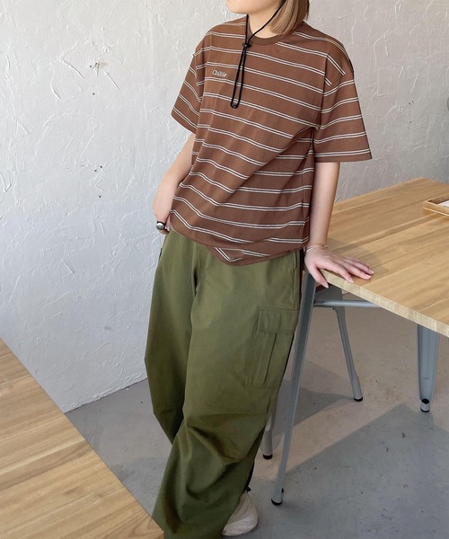 Chillfar(チルファー)の「アソートボーダー刺繍ロゴTシャツ(Tシャツ/カットソー・レディース・ブラウン系/ホワイト×ブラック/ブラウン系1/杢グレー/ネイビー系/ブラック×ホワイト/ブラック系・FREE)」の21枚目の写真