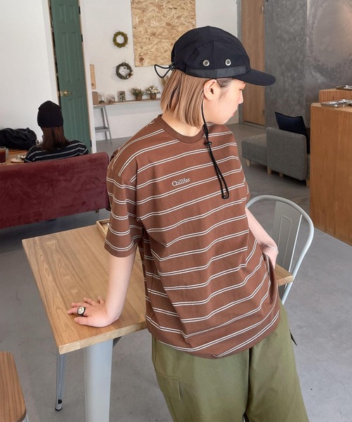 Chillfar(チルファー)の「アソートボーダー刺繍ロゴTシャツ(Tシャツ/カットソー・レディース・ブラウン系/ホワイト×ブラック/ブラウン系1/杢グレー/ネイビー系/ブラック×ホワイト/ブラック系・FREE)」の14枚目の写真