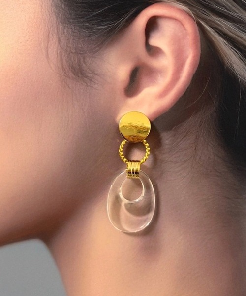 tone（トーン）の「【As】[アレルギー対応] サージカルステンレス　メタルカボション　クリアアクリルピアス(MA)（ピアス（両耳用）・レディース・ゴールド/ゴールド系2/シルバー/シルバー系その他2・FREE）」の3枚目の写真