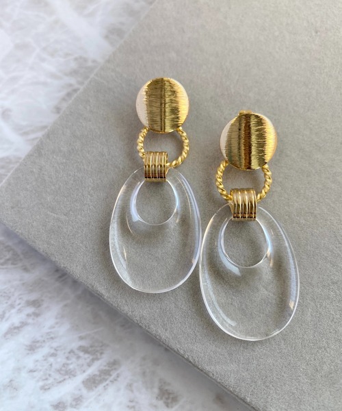 tone（トーン）の「【As】[アレルギー対応] サージカルステンレス　メタルカボション　クリアアクリルピアス(MA)（ピアス（両耳用）・レディース・ゴールド/ゴールド系2/シルバー/シルバー系その他2・FREE）」の9枚目の写真