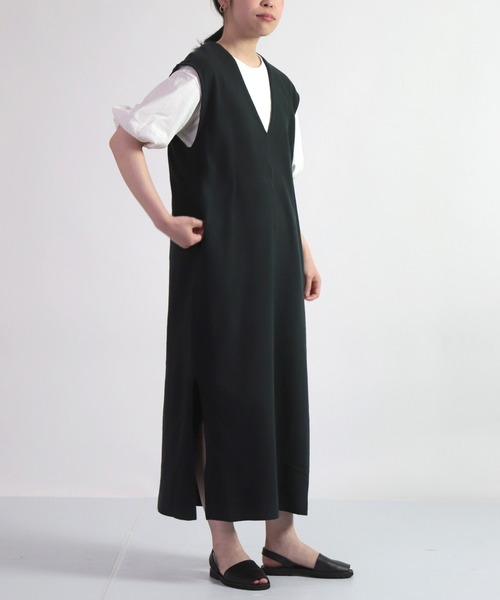 OWLEYE by domingo（アウルアイ バイドミンゴ）の「[ OWLEYE by domingo / アウルアイ ] 竹節編みコットン Vネックワンピース（ワンピース・レディース・チャコールグレー/アイボリー・FREE）」の3枚目の写真