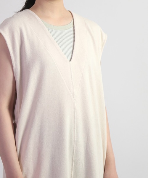 OWLEYE by domingo（アウルアイ バイドミンゴ）の「[ OWLEYE by domingo / アウルアイ ] 竹節編みコットン Vネックワンピース（ワンピース・レディース・チャコールグレー/アイボリー・FREE）」の9枚目の写真