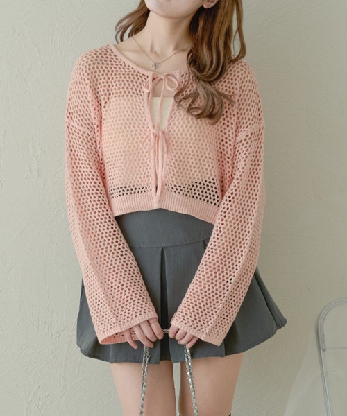 Ambre Neige(アンブルネージュ)の「2wayメランジメッシュトップス/WEB/EC限定商品(カーディガン/ボレロ・レディース・ベビーピンク/アイボリー/ダークブラウン/オレンジ・FREE)」の3枚目の写真
