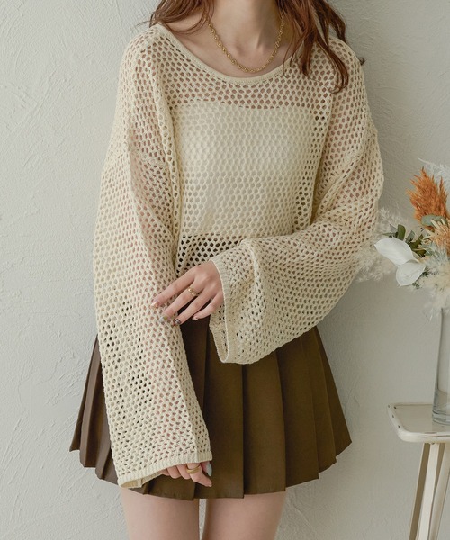 Ambre Neige(アンブルネージュ)の「2wayメランジメッシュトップス/WEB/EC限定商品(カーディガン/ボレロ・レディース・ベビーピンク/アイボリー/ダークブラウン/オレンジ・FREE)」の5枚目の写真