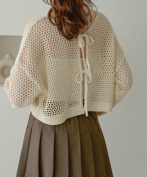 Ambre Neige(アンブルネージュ)の「2wayメランジメッシュトップス/WEB/EC限定商品(カーディガン/ボレロ・レディース・ベビーピンク/アイボリー/ダークブラウン/オレンジ・FREE)」の6枚目の写真