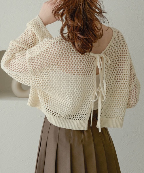 Ambre Neige(アンブルネージュ)の「2wayメランジメッシュトップス/WEB/EC限定商品(カーディガン/ボレロ・レディース・ベビーピンク/アイボリー/ダークブラウン/オレンジ・FREE)」の7枚目の写真