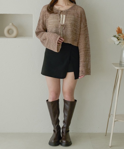 Ambre Neige(アンブルネージュ)の「2wayメランジメッシュトップス/WEB/EC限定商品(カーディガン/ボレロ・レディース・ベビーピンク/アイボリー/ダークブラウン/オレンジ・FREE)」の8枚目の写真