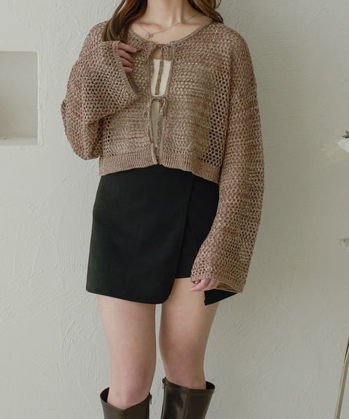 Ambre Neige(アンブルネージュ)の「2wayメランジメッシュトップス/WEB/EC限定商品(カーディガン/ボレロ・レディース・ベビーピンク/アイボリー/ダークブラウン/オレンジ・FREE)」の10枚目の写真