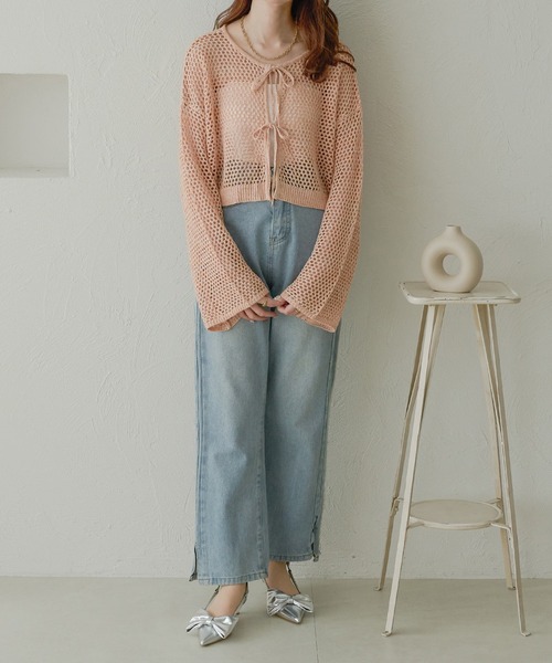 Ambre Neige(アンブルネージュ)の「2wayメランジメッシュトップス/WEB/EC限定商品(カーディガン/ボレロ・レディース・ベビーピンク/アイボリー/ダークブラウン/オレンジ・FREE)」の13枚目の写真