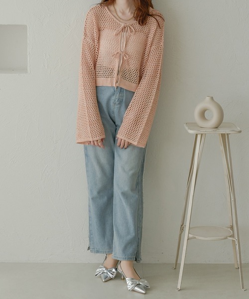 Ambre Neige(アンブルネージュ)の「2wayメランジメッシュトップス/WEB/EC限定商品(カーディガン/ボレロ・レディース・ベビーピンク/アイボリー/ダークブラウン/オレンジ・FREE)」の14枚目の写真