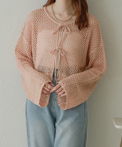 Ambre Neige(アンブルネージュ)の「2wayメランジメッシュトップス/WEB/EC限定商品(カーディガン/ボレロ・レディース・ベビーピンク/アイボリー/ダークブラウン/オレンジ・FREE)」の15枚目の写真