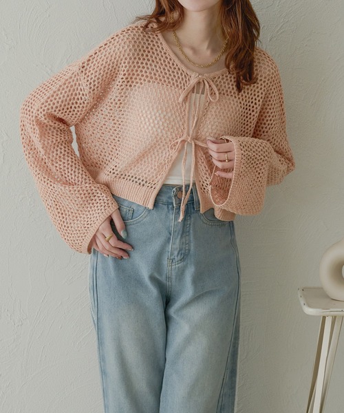 Ambre Neige(アンブルネージュ)の「2wayメランジメッシュトップス/WEB/EC限定商品(カーディガン/ボレロ・レディース・ベビーピンク/アイボリー/ダークブラウン/オレンジ・FREE)」の16枚目の写真