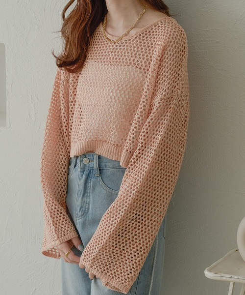 Ambre Neige(アンブルネージュ)の「2wayメランジメッシュトップス/WEB/EC限定商品(カーディガン/ボレロ・レディース・ベビーピンク/アイボリー/ダークブラウン/オレンジ・FREE)」の17枚目の写真