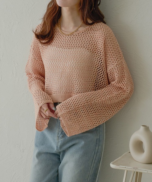 Ambre Neige(アンブルネージュ)の「2wayメランジメッシュトップス/WEB/EC限定商品(カーディガン/ボレロ・レディース・ベビーピンク/アイボリー/ダークブラウン/オレンジ・FREE)」の18枚目の写真